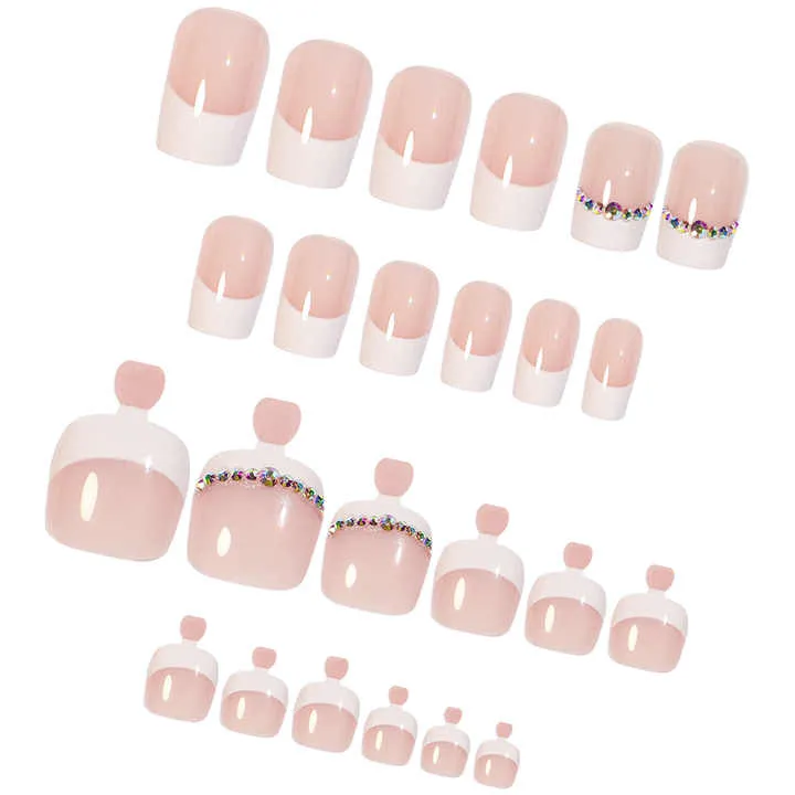 مجموعة أظافر صناعية لليدين والقدمين - Toe and Hand False Nail Set Nude Coffin