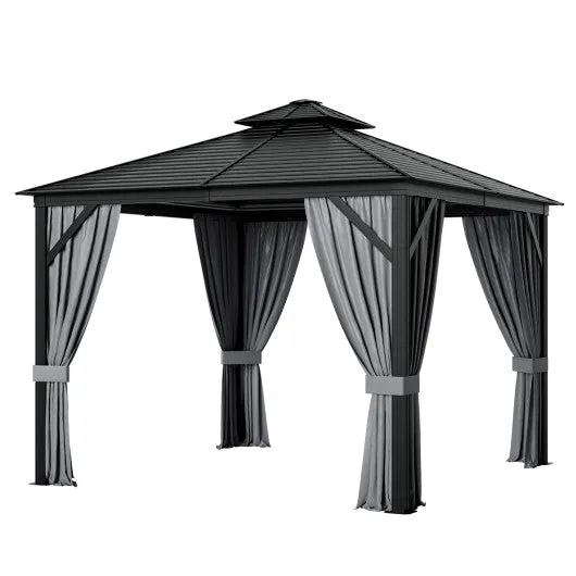 10 x 10 Feet Double-Top Hardtop Gazebo with Galvanized Steel Roof-Brown
