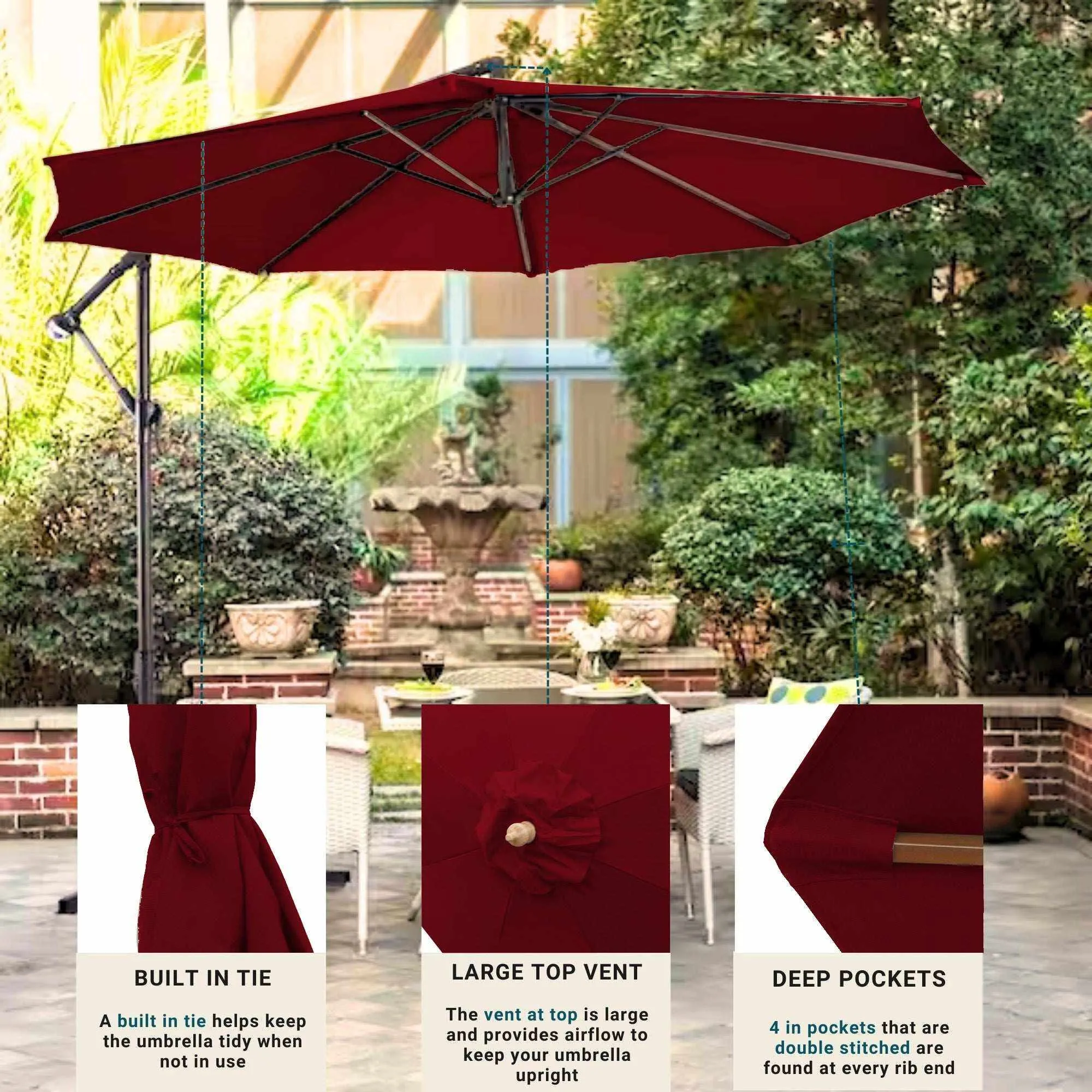 11ft Cantilever Hanging Umbrella 8 Rib Replacement Canopy Jockey Red