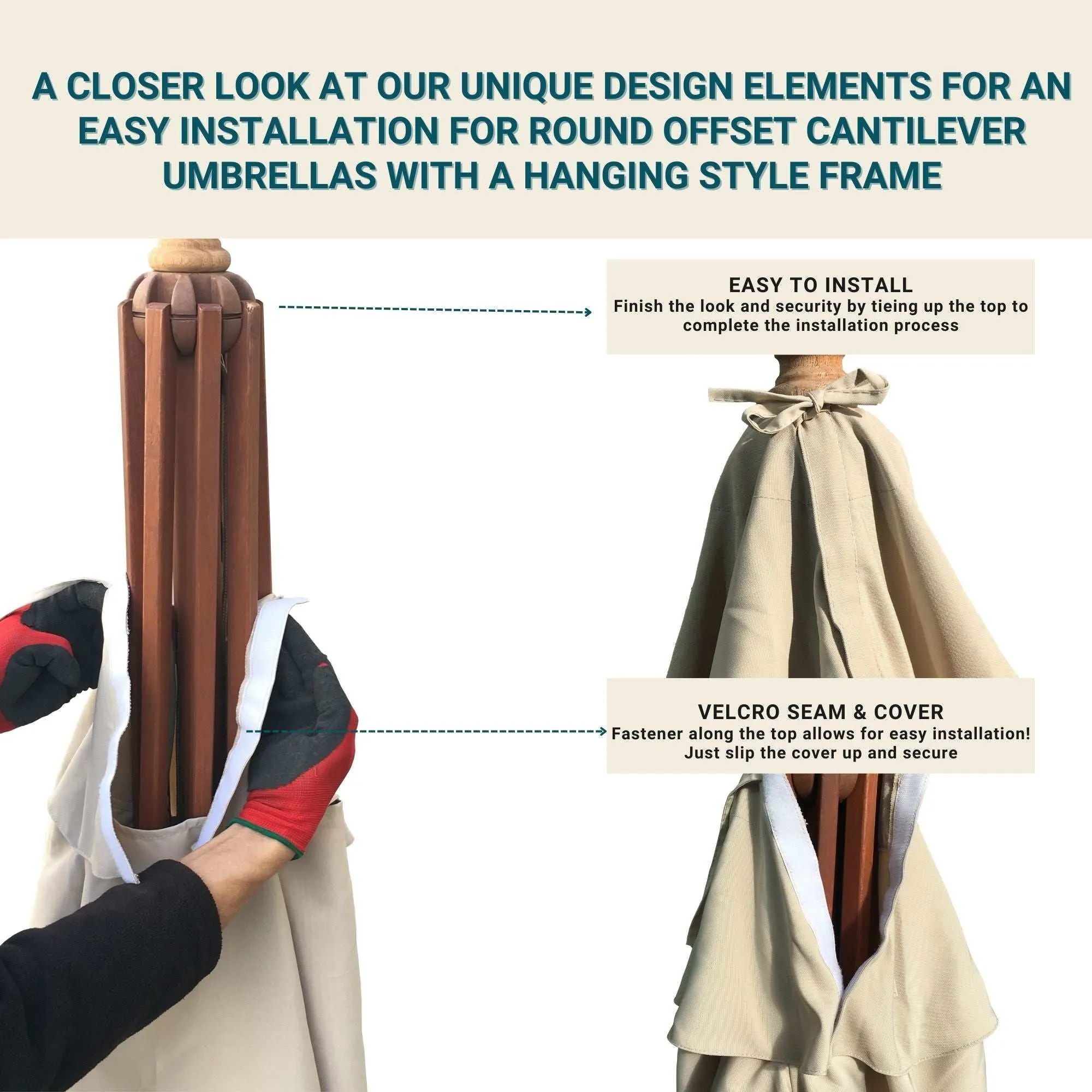11ft Cantilever Hanging Umbrella 8 Rib Replacement Canopy Taupe