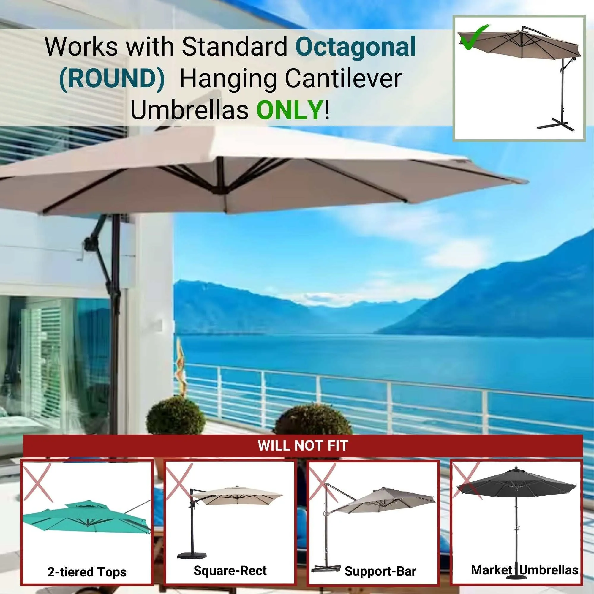 11ft Cantilever Hanging Umbrella 8 Rib Replacement Canopy Taupe