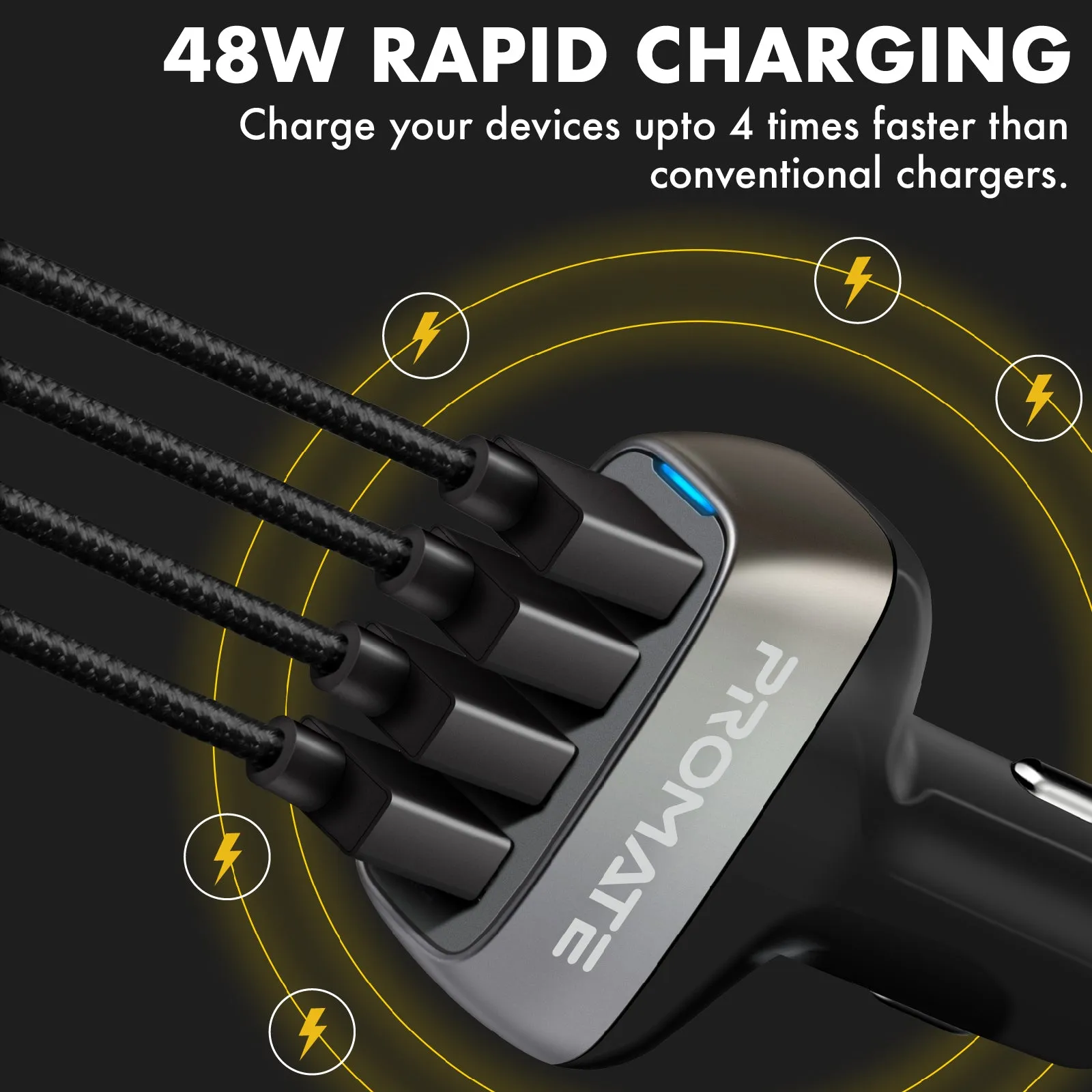 48W Fast Charging 4-Port Rapid USB Car Charger