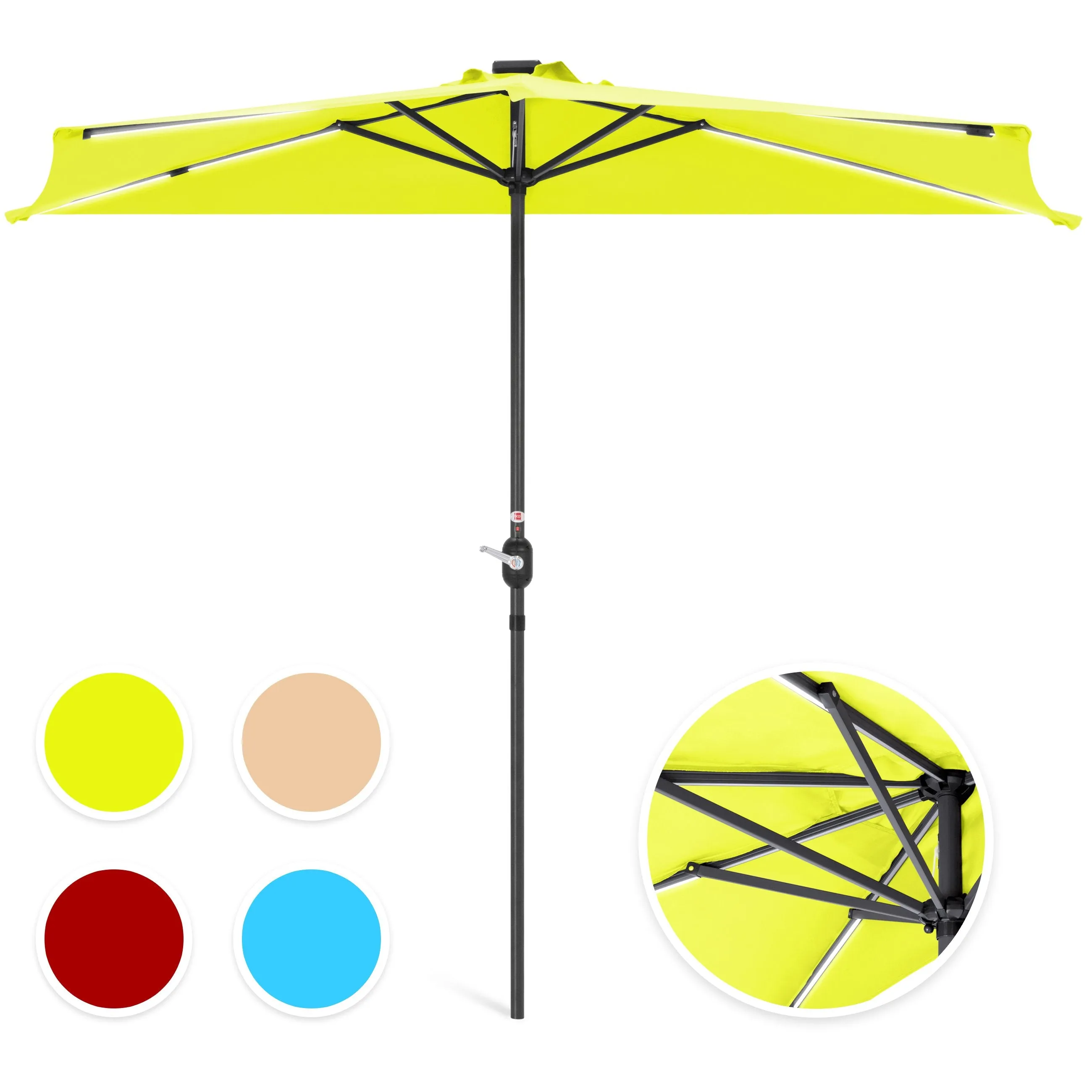 8.5ft Outdoor Solar LED Strip Lighted Half Patio Umbrella w/ Hand Crank