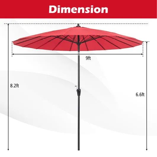 9 Feet Round Patio Umbrella with 18 Fiberglass Ribs-Wine