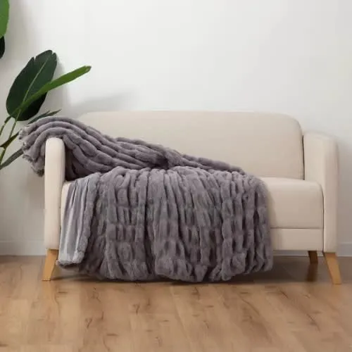 Berkshire Collection Faux Fur Plush Throw Blanket - 60"x70"- Gray