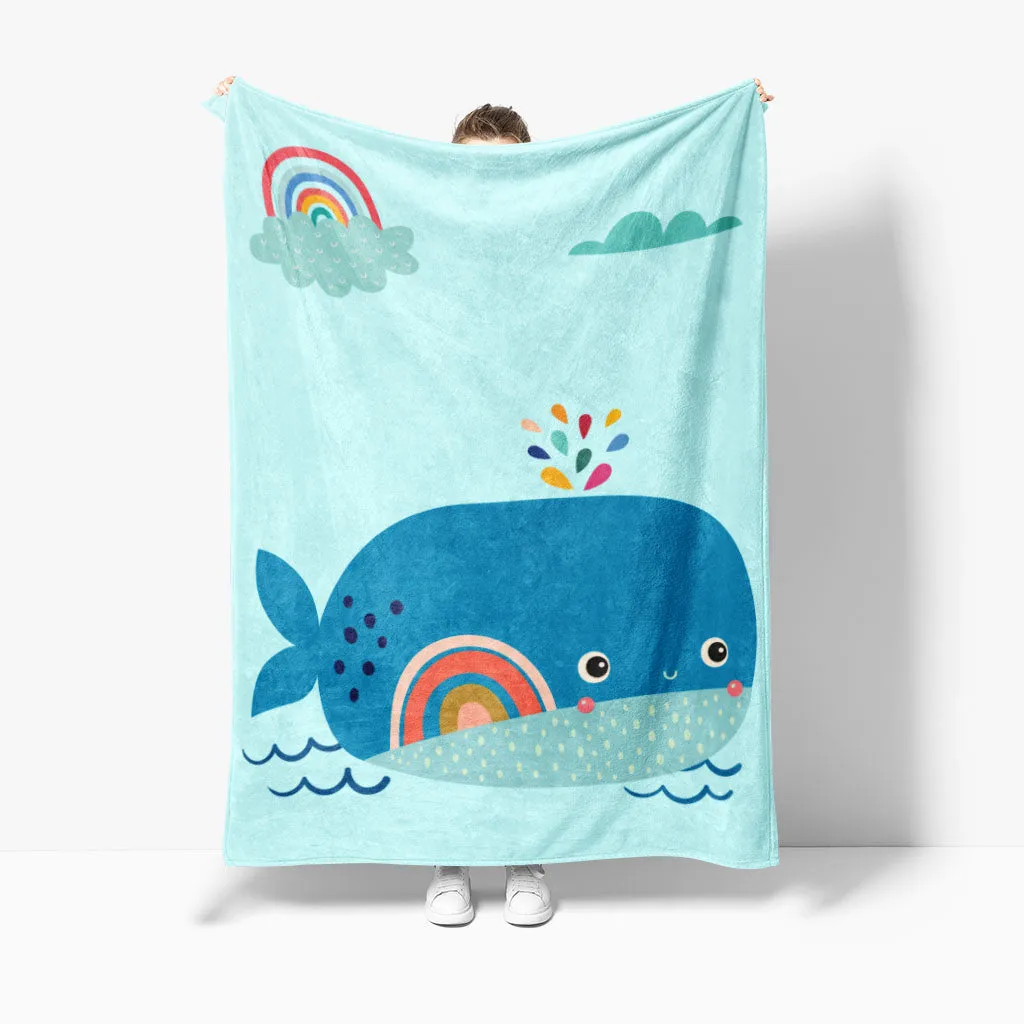 Cartoon Whale Print Flannel Blanket