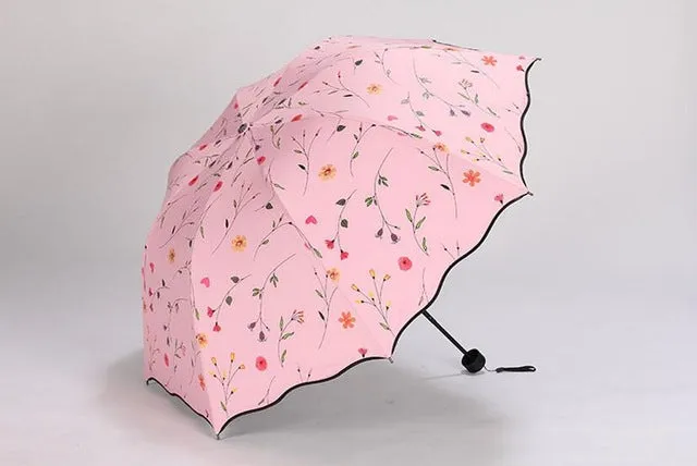 Flower Women's Umbrella Folding Wind Resistant Summer Sun Umbrella Parasol UV Protection Flower Women's Umbrella