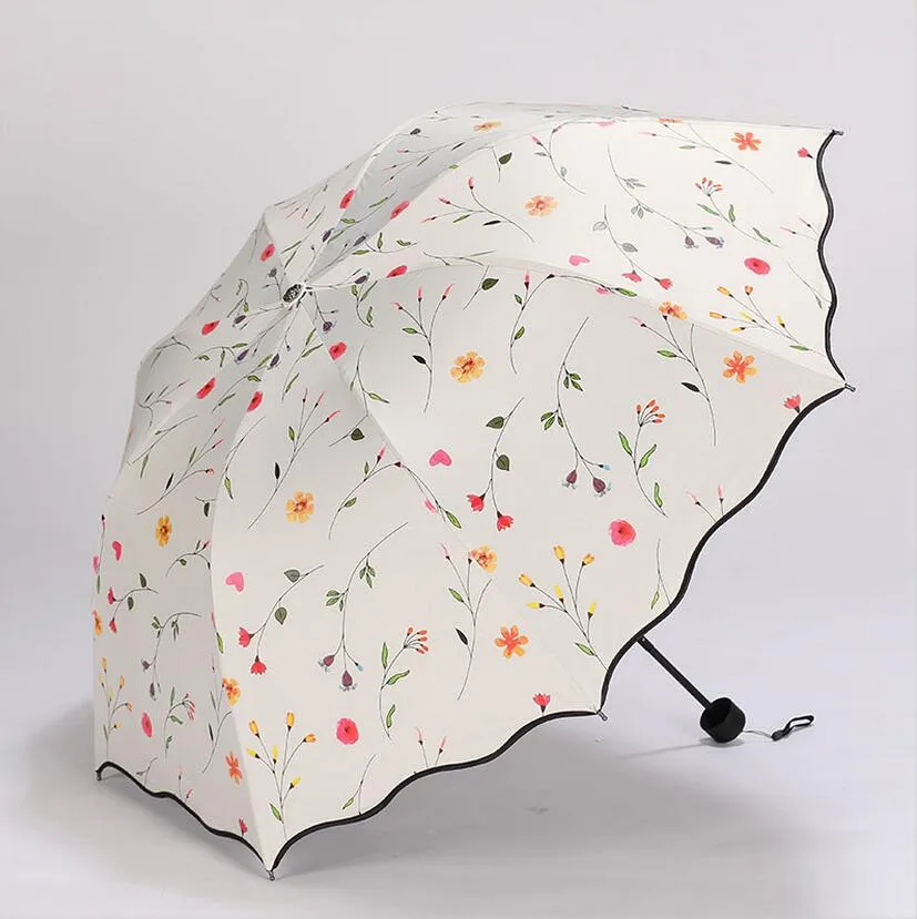 Flower Women's Umbrella Folding Wind Resistant Summer Sun Umbrella Parasol UV Protection Flower Women's Umbrella