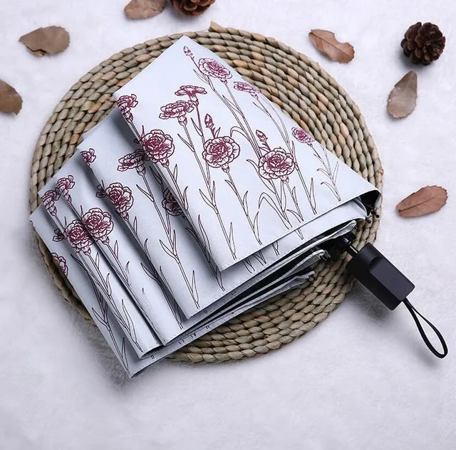 Flower Women's Umbrella Folding Wind Resistant Summer Sun Umbrella Parasol UV Protection Flower Women's Umbrella