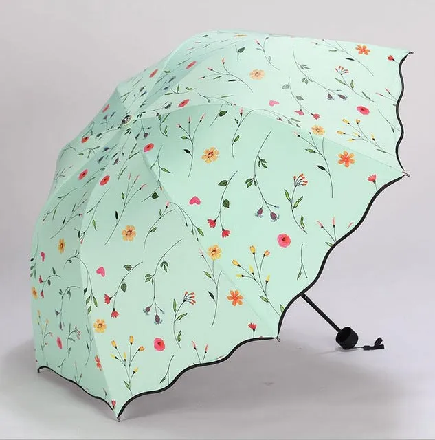 Flower Women's Umbrella Folding Wind Resistant Summer Sun Umbrella Parasol UV Protection Flower Women's Umbrella
