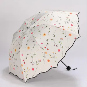 Flower Women's Umbrella Folding Wind Resistant Summer Sun Umbrella Parasol UV Protection Flower Women's Umbrella