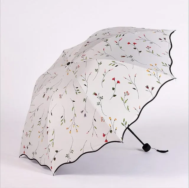 Flower Women's Umbrella Folding Wind Resistant Summer Sun Umbrella Parasol UV Protection Flower Women's Umbrella