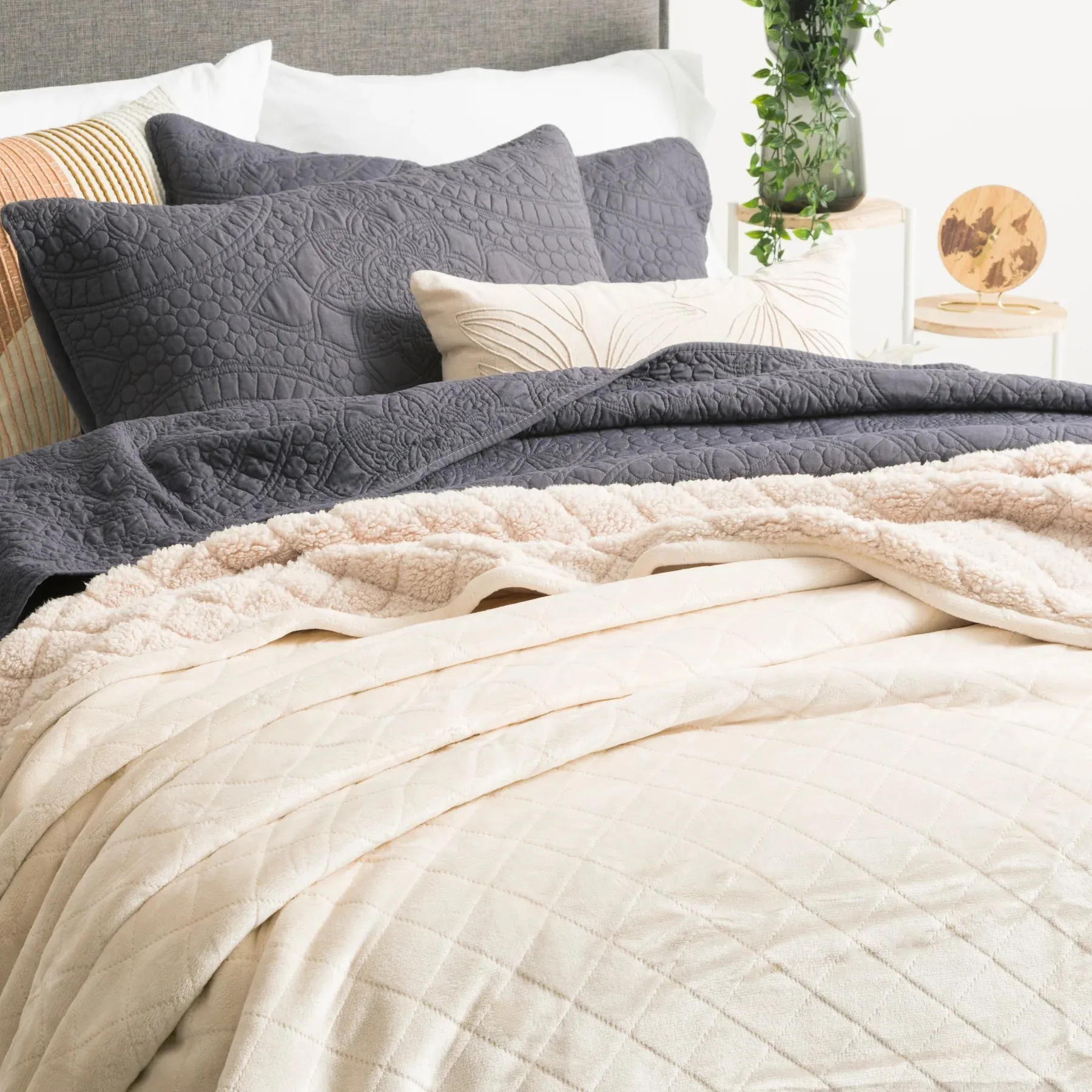 Heston Sherpa Ultra Soft Velvet Blanket STONE by Renee Taylor