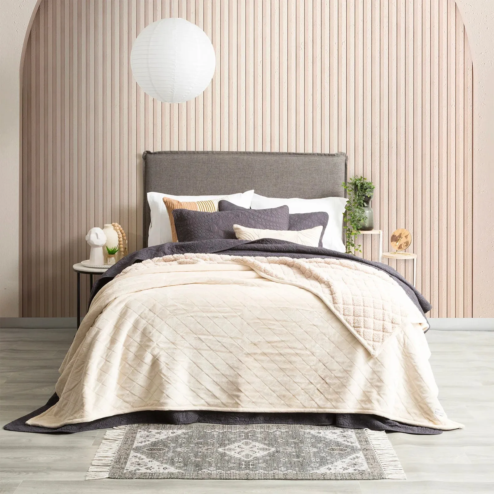 Heston Sherpa Ultra Soft Velvet Blanket STONE by Renee Taylor