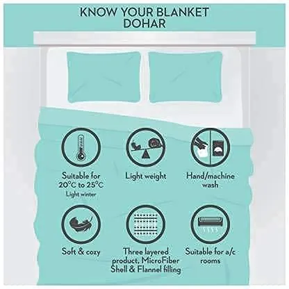 HomyReef 100% Cotton Reversible Ac Dohar Double Bed Size| AC Blanket |Dohar|Quilt|Summer Dohar | Soft Light-Weight Bed Blanket (Design 1, Double Bed - 84x88 Inch)
