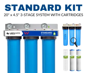 Land & Water 3-Stage Complete Home Water Filtration Budget System 20" x 4.5" with Standard Cartridge Kit