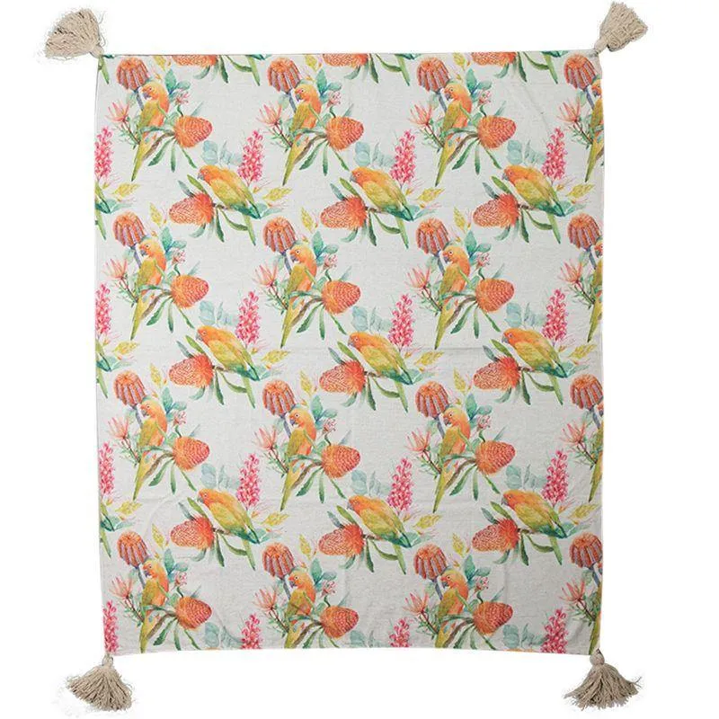 Lorikeet Chenille Cotton Print Throw - 125cm x 150cm