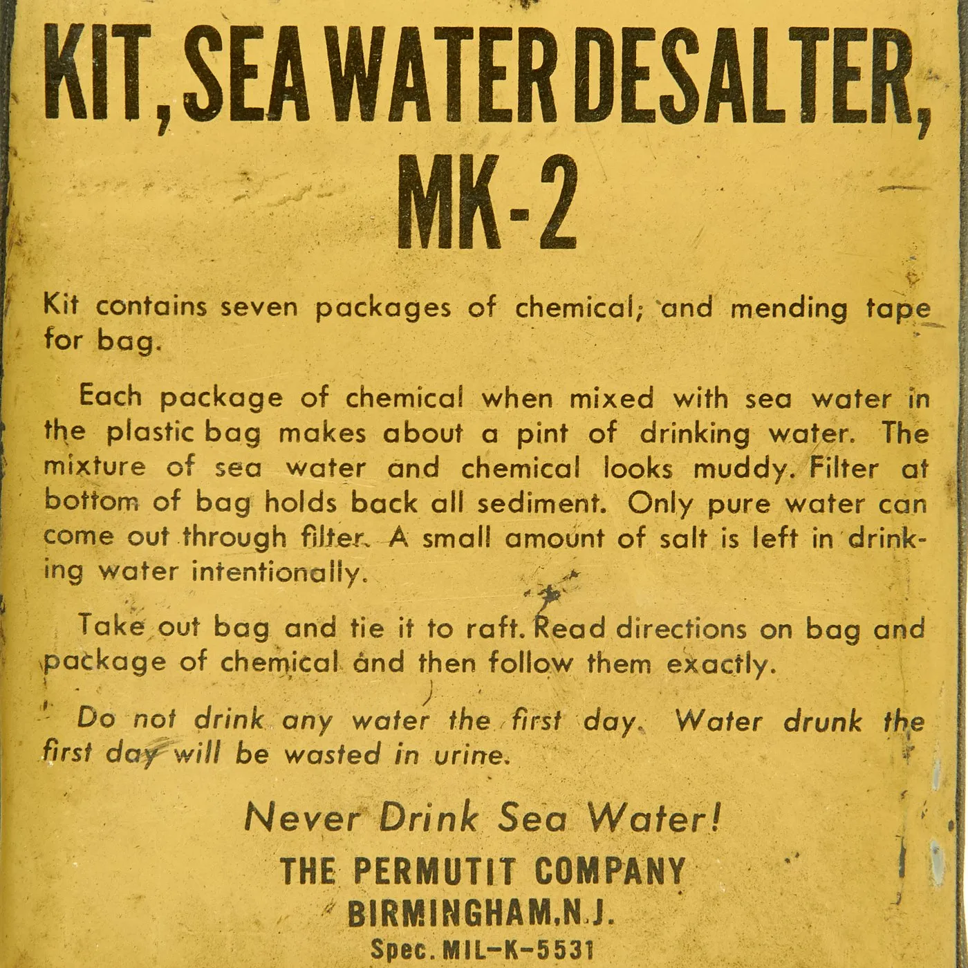 Original Korean War Era U.S. Navy and Air Force Saltwater Survival Kit