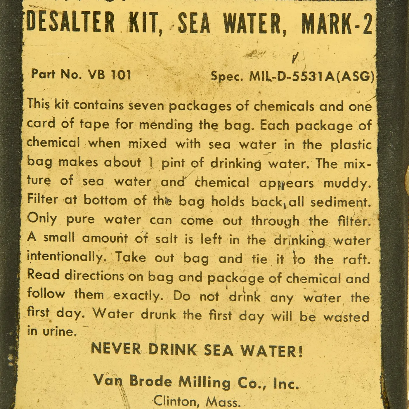 Original Korean War Era U.S. Navy and Air Force Saltwater Survival Kit