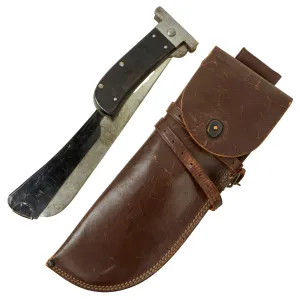 Original U.S. WWII USAAF Airmen's Folding Survival Machete by Cattaraugus with Rare Blade Guard and Leather Carry Scabbard