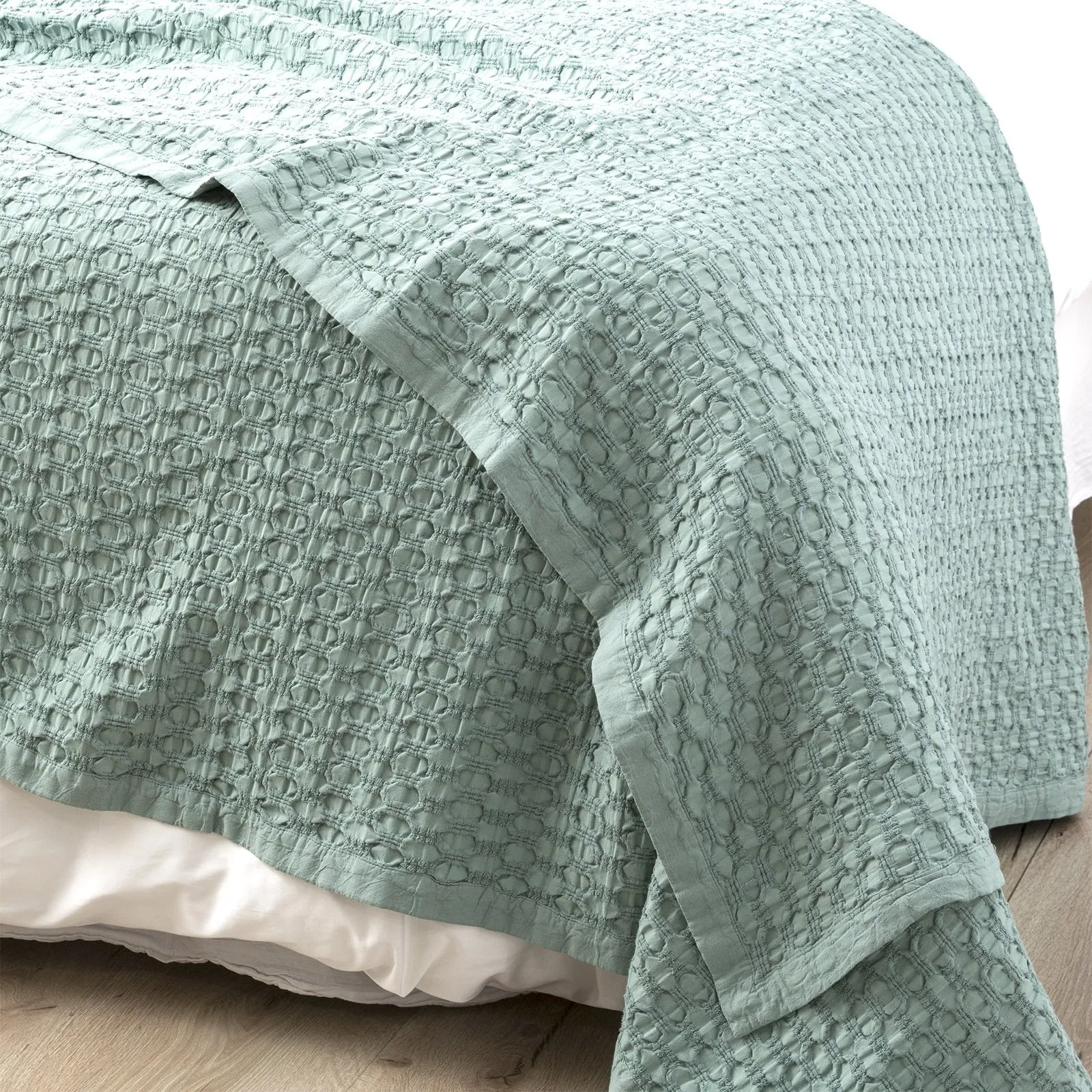 Renee Taylor Lexico Cotton Waffle Blankets - Sage