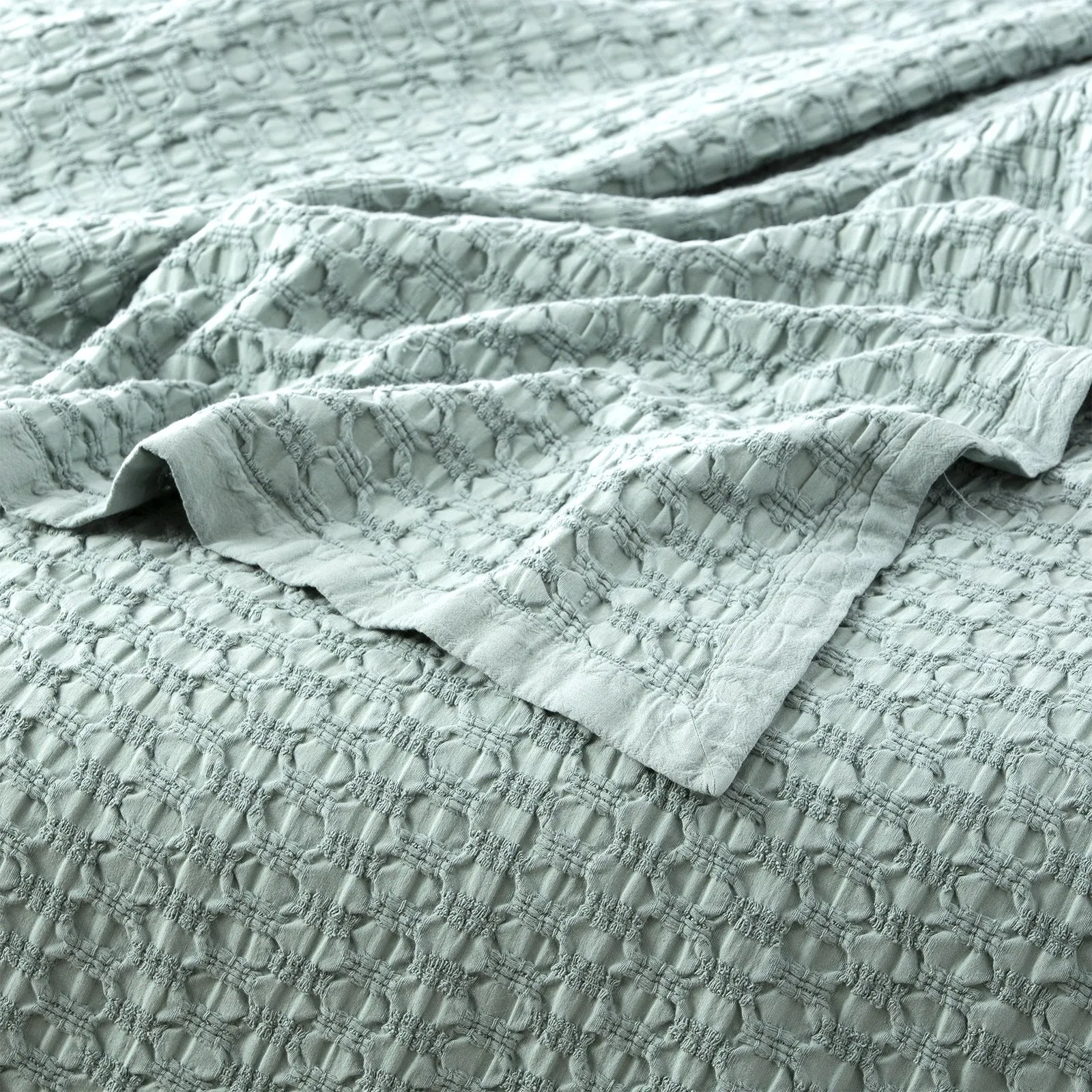 Renee Taylor Lexico Cotton Waffle Blankets - Sage