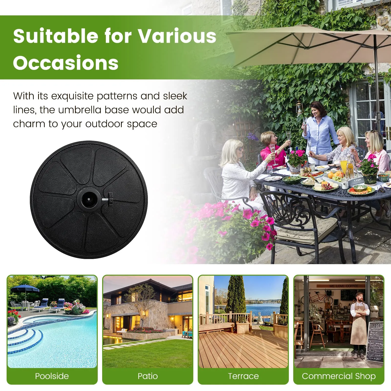 Tangkula Umbrella Base, 31 lbs Capacity Heavy-Duty Patio Outdoor Round Umbrella Stand for 9 ft Umbrella