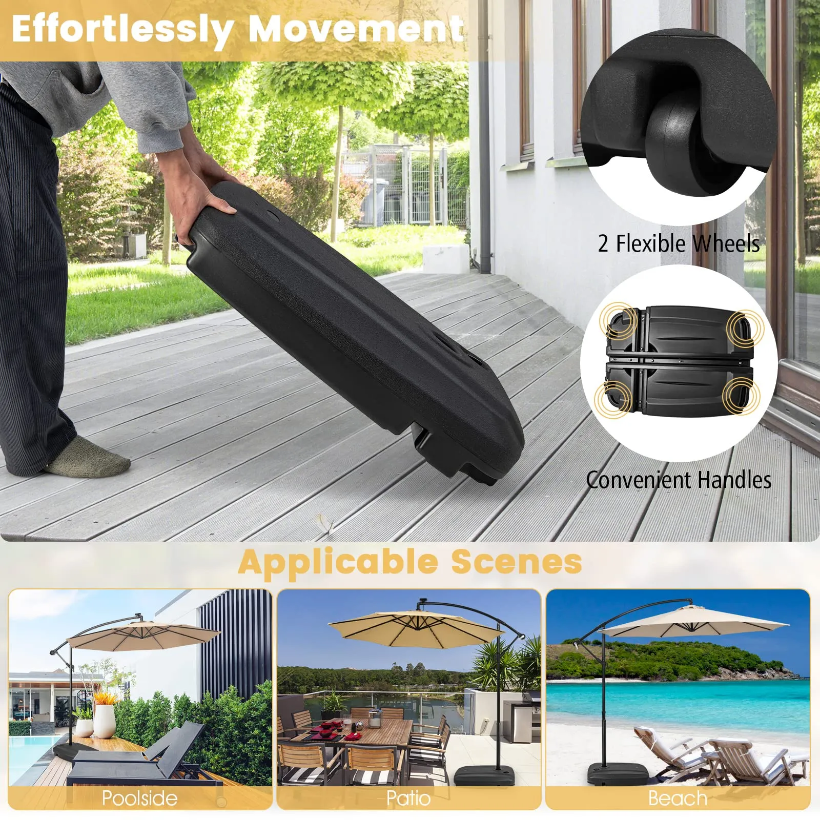 Tangkula Universal Offset Umbrella Base, Water & Sand Filled Heavy Duty Base with Cross Base & Wheels