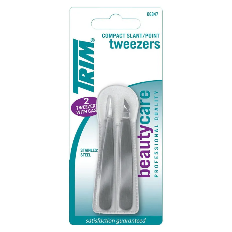 TRIM - Compact Slant Point Tweezers - 2 Pack
