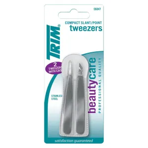 TRIM - Compact Slant Point Tweezers - 2 Pack