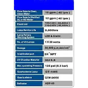 Ultra Violet Light Purification 12 GPM