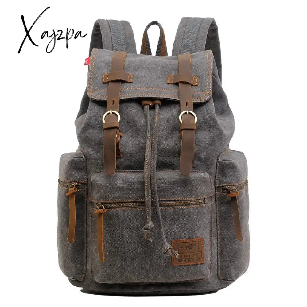 Xajzpa - New Luxury Vintage Canvas Backpacks for Men Oil Wax Canvas Leather Travel Backpack Large Waterproof Daypacks Retro Bagpack