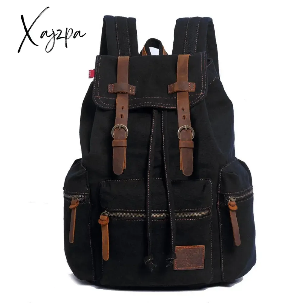 Xajzpa - New Luxury Vintage Canvas Backpacks for Men Oil Wax Canvas Leather Travel Backpack Large Waterproof Daypacks Retro Bagpack