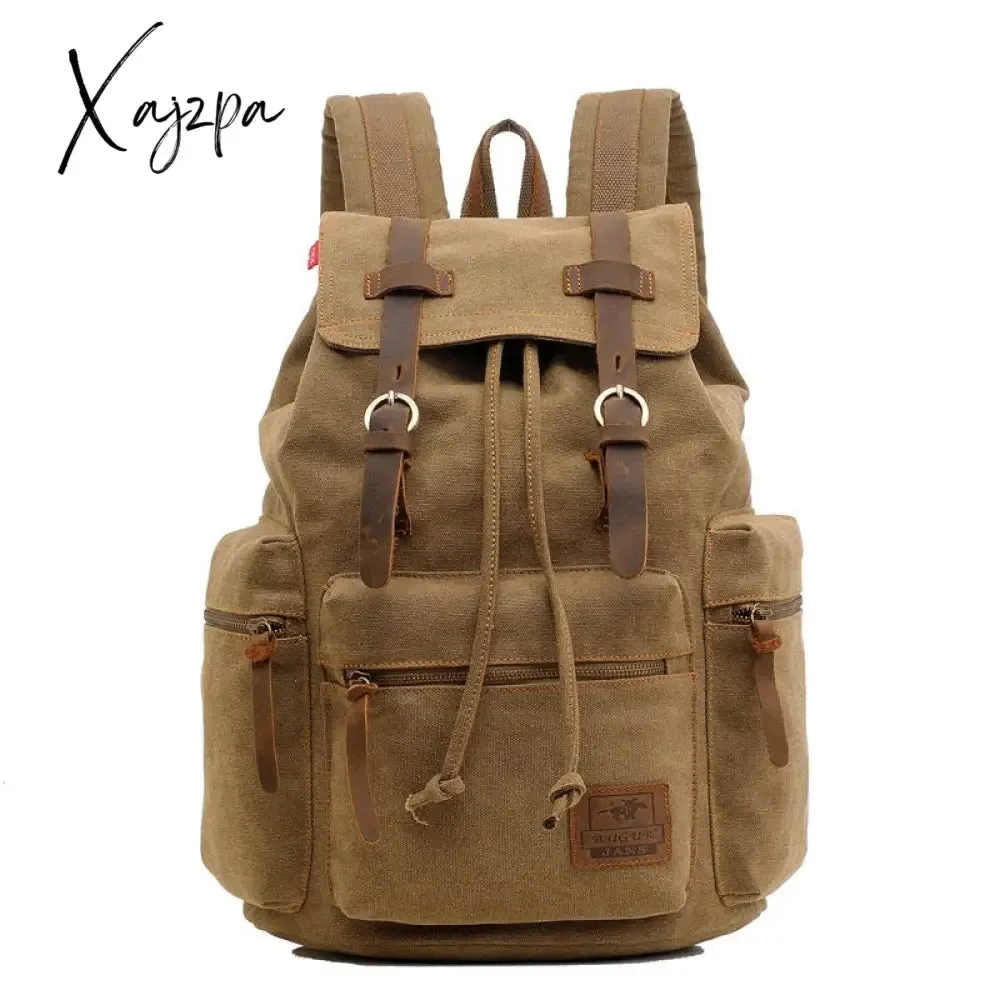Xajzpa - New Luxury Vintage Canvas Backpacks for Men Oil Wax Canvas Leather Travel Backpack Large Waterproof Daypacks Retro Bagpack