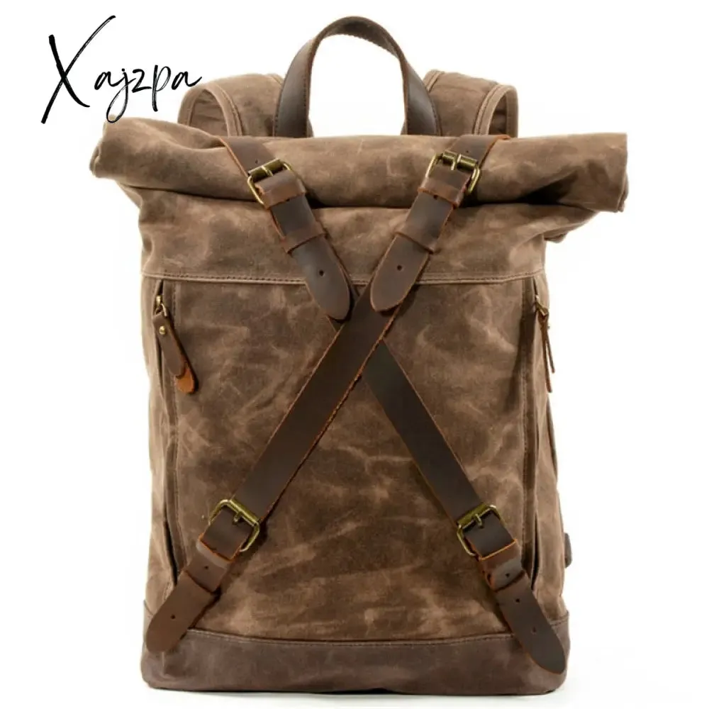 Xajzpa - New Luxury Vintage Canvas Backpacks for Men Oil Wax Canvas Leather Travel Backpack Large Waterproof Daypacks Retro Bagpack