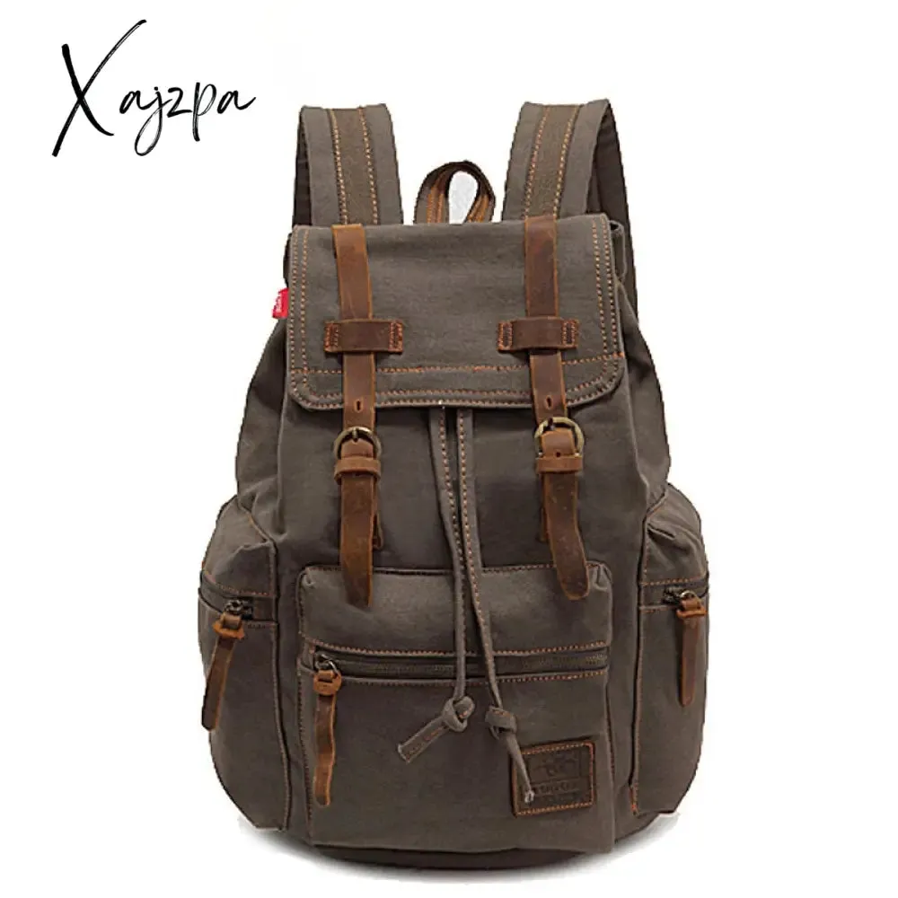 Xajzpa - New Luxury Vintage Canvas Backpacks for Men Oil Wax Canvas Leather Travel Backpack Large Waterproof Daypacks Retro Bagpack