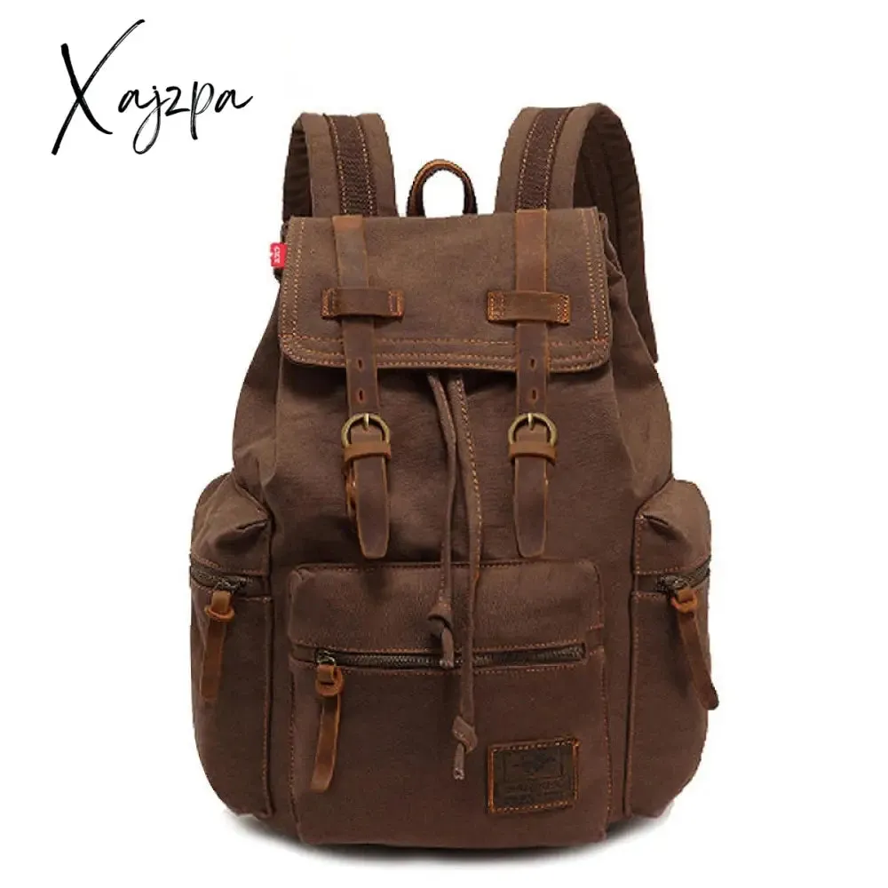 Xajzpa - New Luxury Vintage Canvas Backpacks for Men Oil Wax Canvas Leather Travel Backpack Large Waterproof Daypacks Retro Bagpack