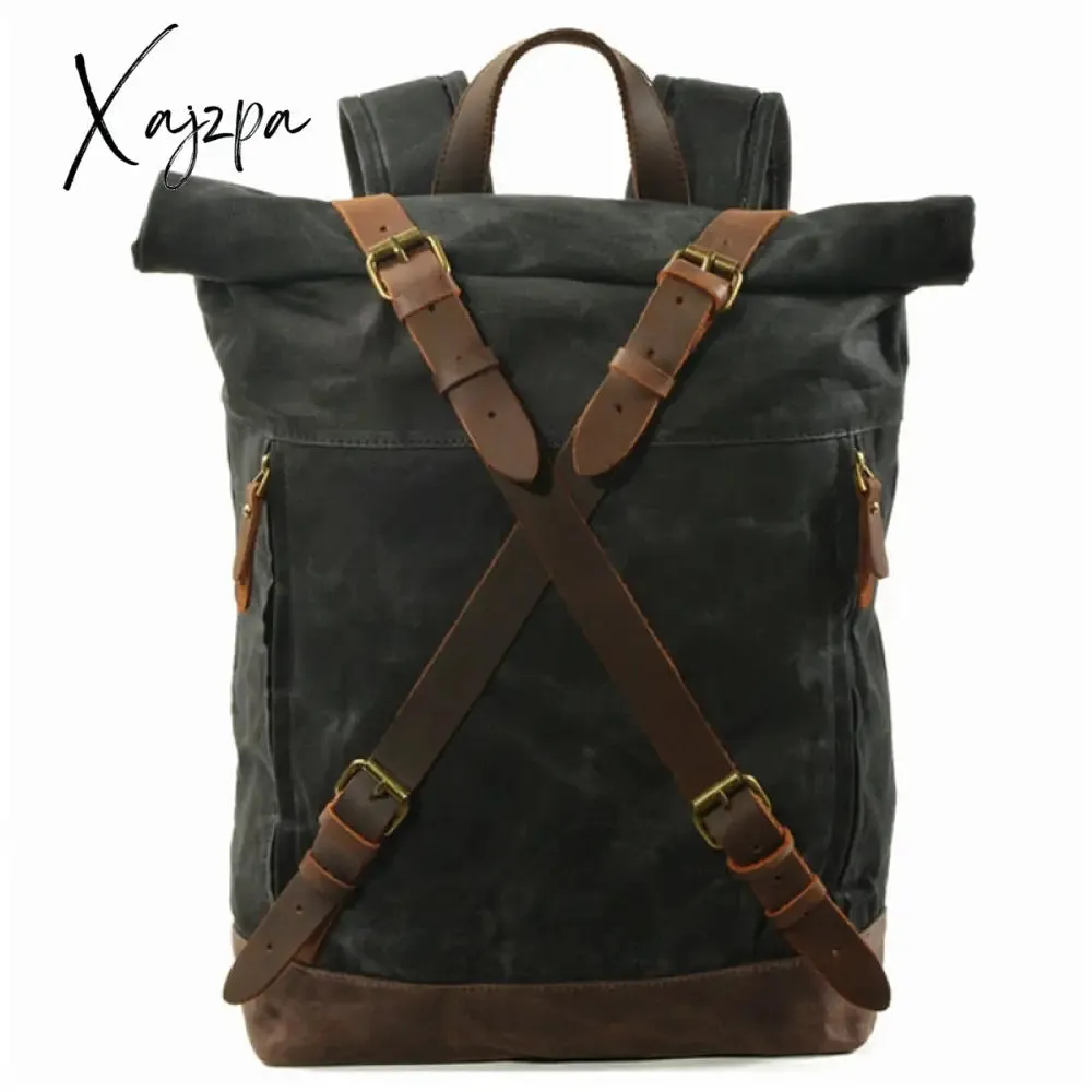 Xajzpa - New Luxury Vintage Canvas Backpacks for Men Oil Wax Canvas Leather Travel Backpack Large Waterproof Daypacks Retro Bagpack