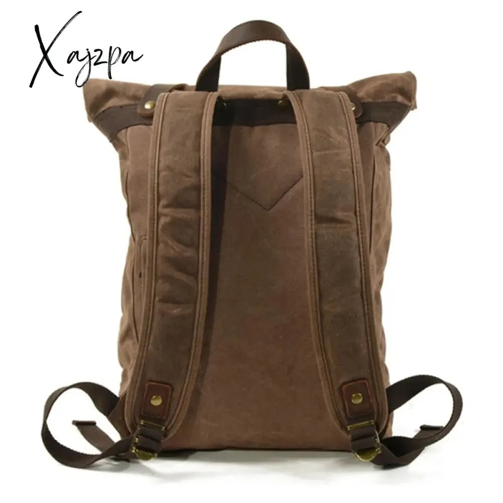 Xajzpa - New Luxury Vintage Canvas Backpacks for Men Oil Wax Canvas Leather Travel Backpack Large Waterproof Daypacks Retro Bagpack