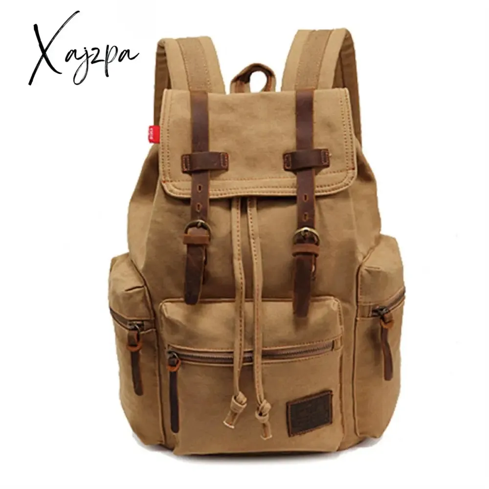 Xajzpa - New Luxury Vintage Canvas Backpacks for Men Oil Wax Canvas Leather Travel Backpack Large Waterproof Daypacks Retro Bagpack
