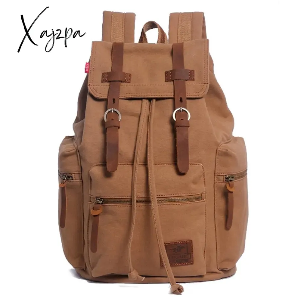 Xajzpa - New Luxury Vintage Canvas Backpacks for Men Oil Wax Canvas Leather Travel Backpack Large Waterproof Daypacks Retro Bagpack