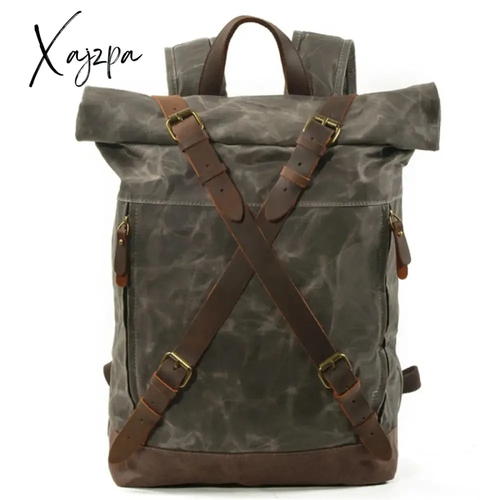 Xajzpa - New Luxury Vintage Canvas Backpacks for Men Oil Wax Canvas Leather Travel Backpack Large Waterproof Daypacks Retro Bagpack