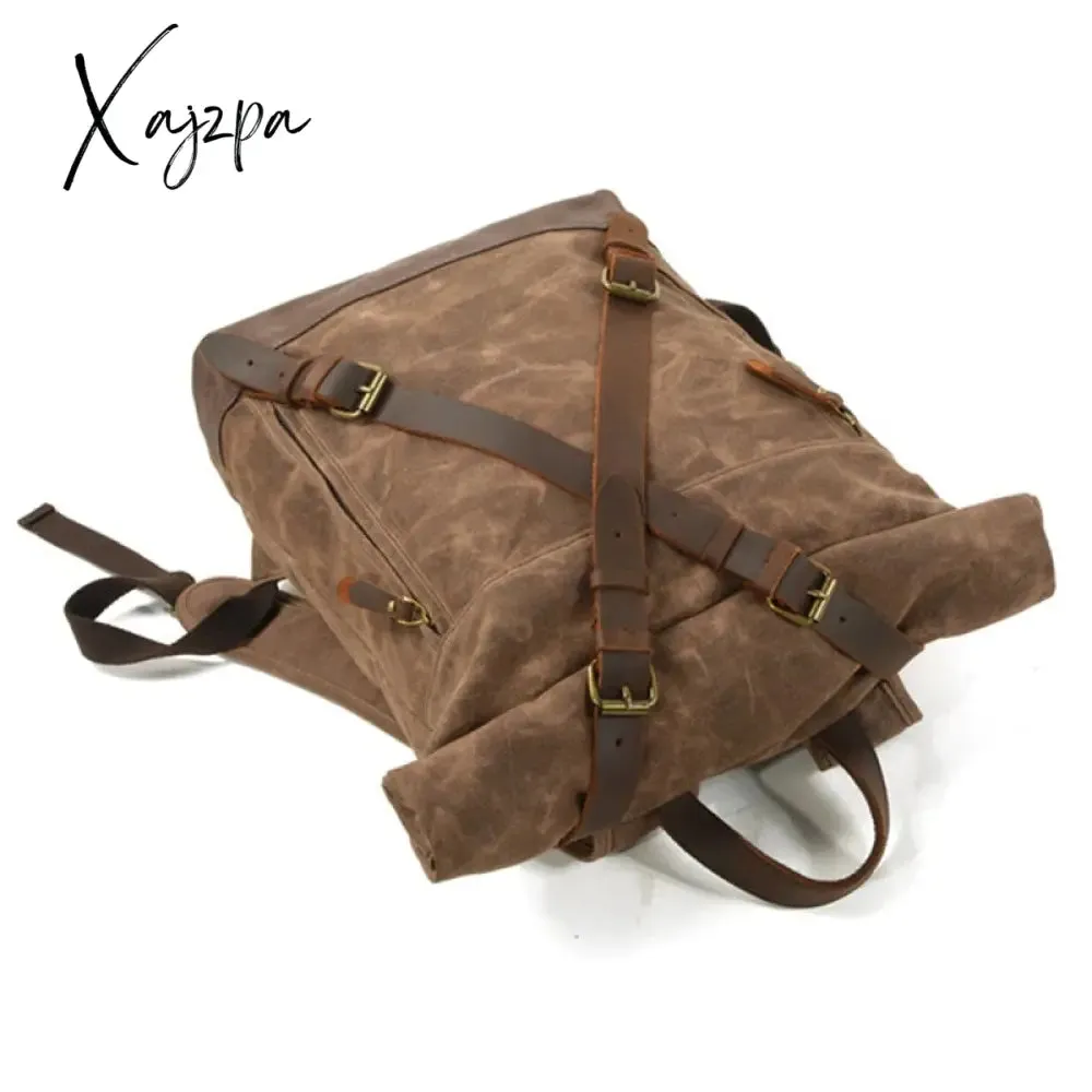 Xajzpa - New Luxury Vintage Canvas Backpacks for Men Oil Wax Canvas Leather Travel Backpack Large Waterproof Daypacks Retro Bagpack